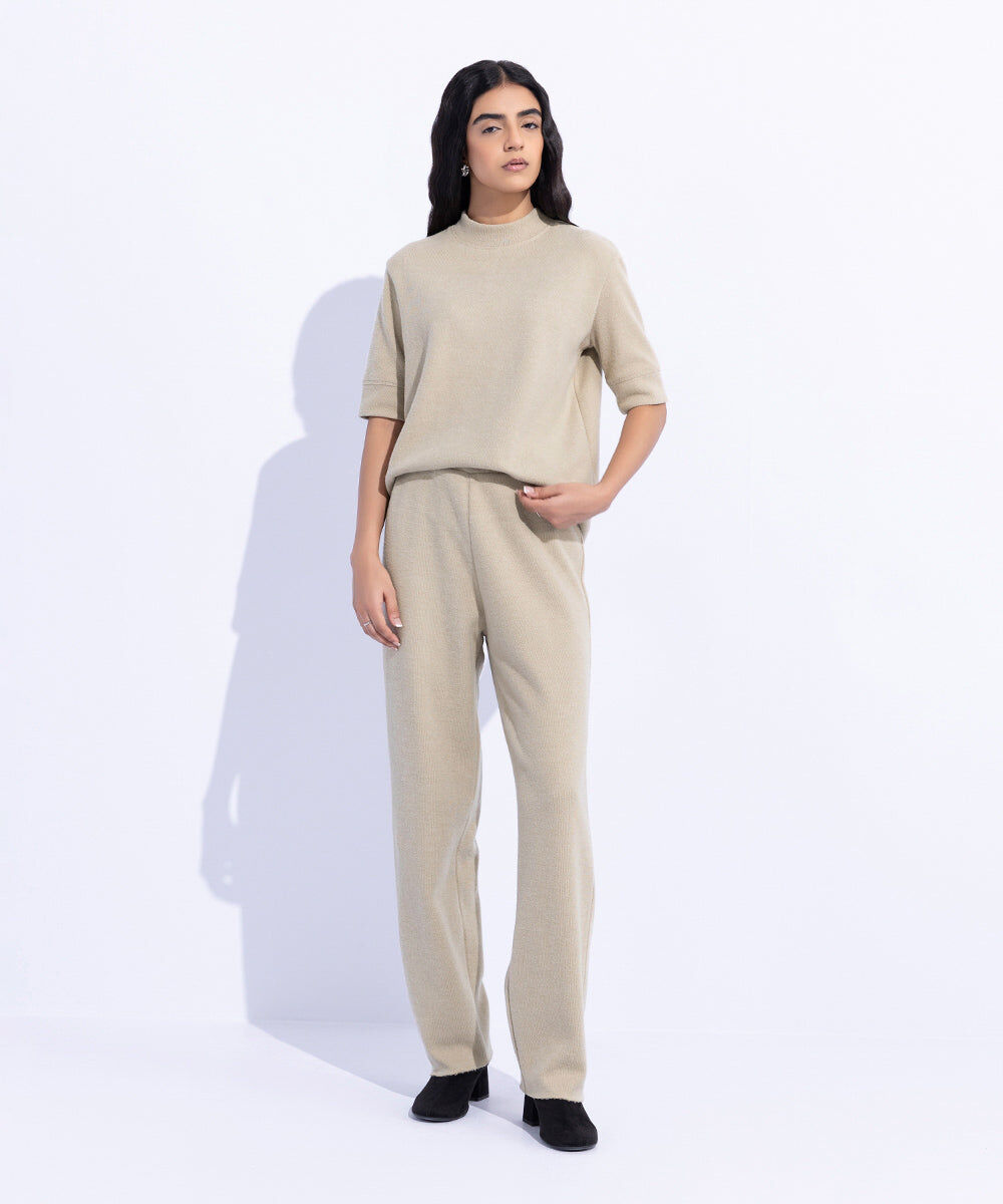 Woman - Off White Ribbed Straight Trousers