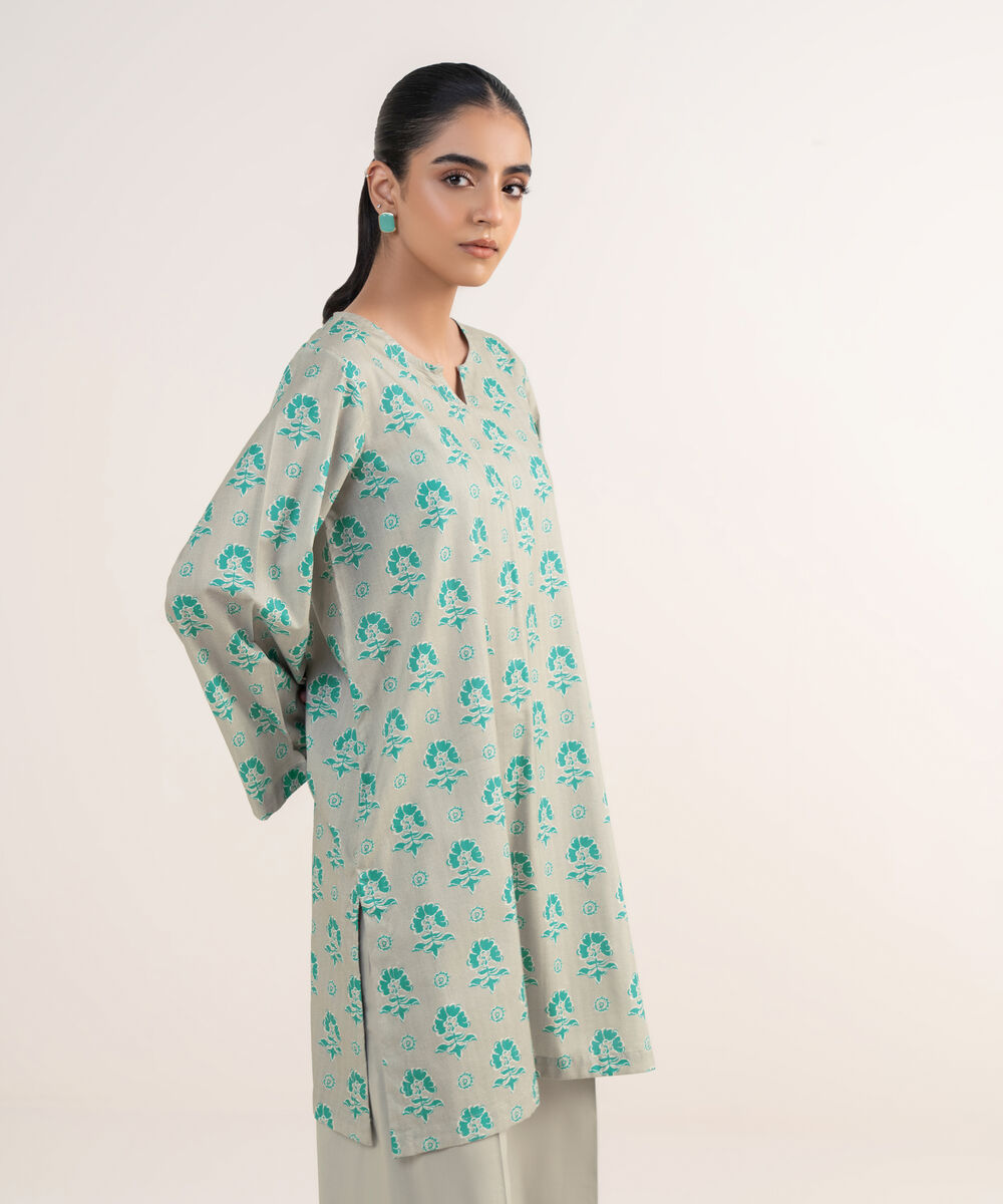 Women's RTW Lawn Viscose Grey Printed A-Line Shirt