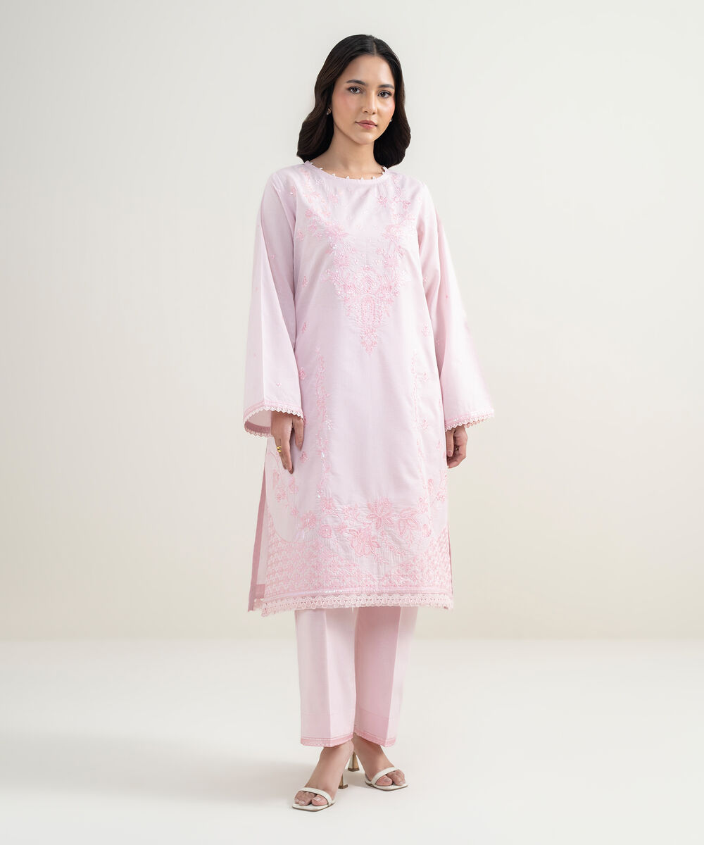 Women's RTW Zari Lawn Embroidered Light Pink 2 Piece Suit