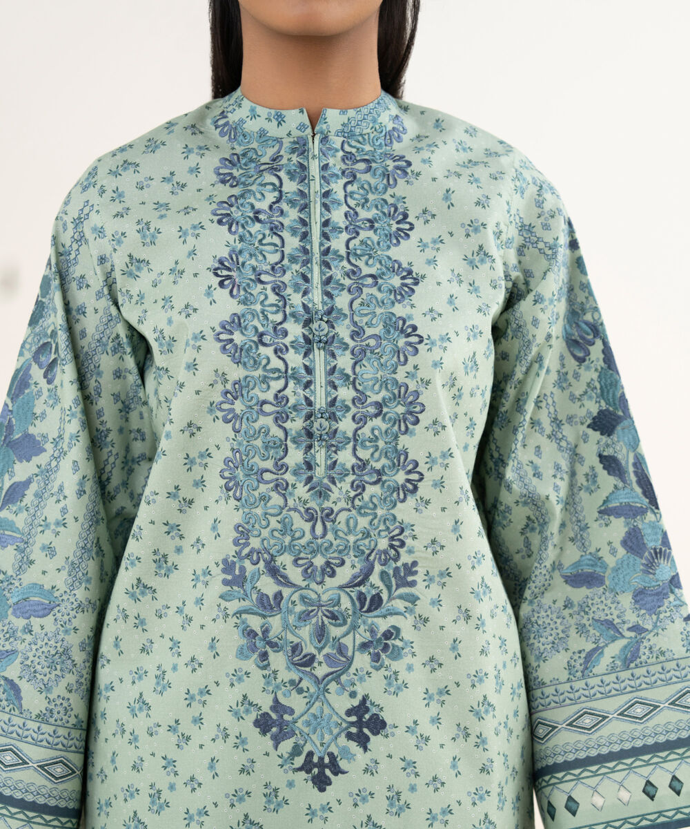 Women's Unstitched Cotton Embroidered Grey 3 Piece Suit