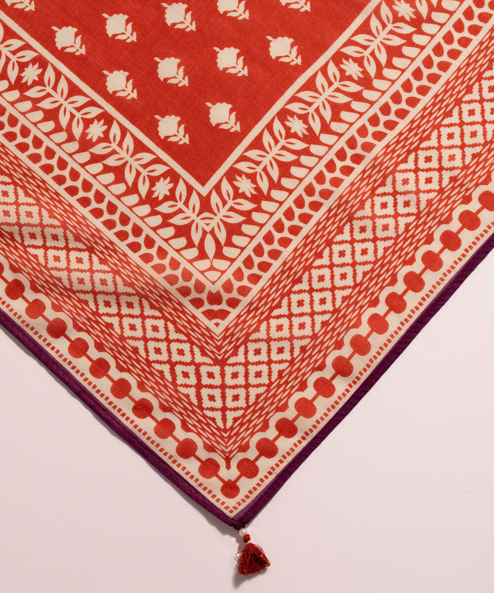 Lawn Printed Orange Dupatta