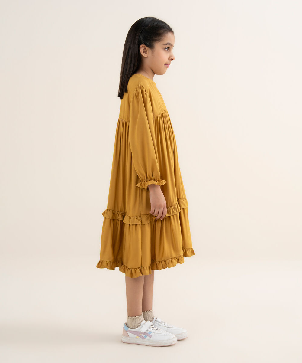 Girl's Bedford Solid Mustard Tier Dress