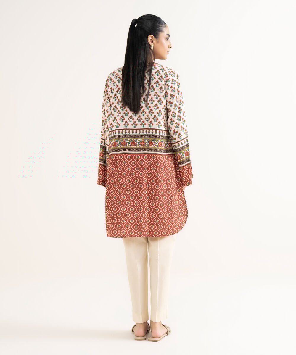 Women's RTW Textured Viscose Printed Boxy Red Shirt