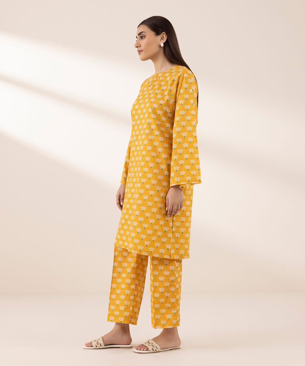 Women's RTW Lawn Yellow Printed Boxy Shirt