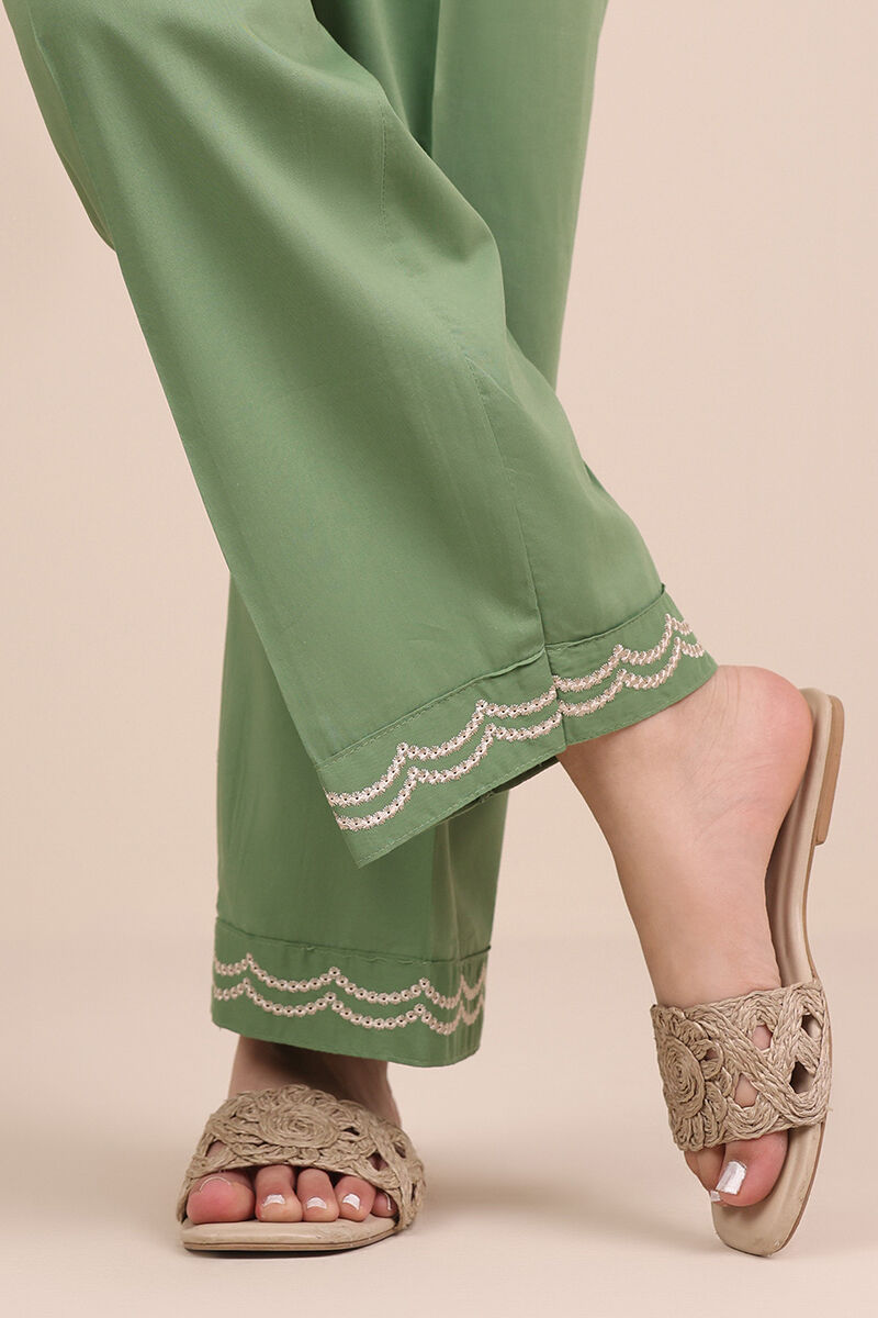 Embroidered Cotton Viscose Straight Pants