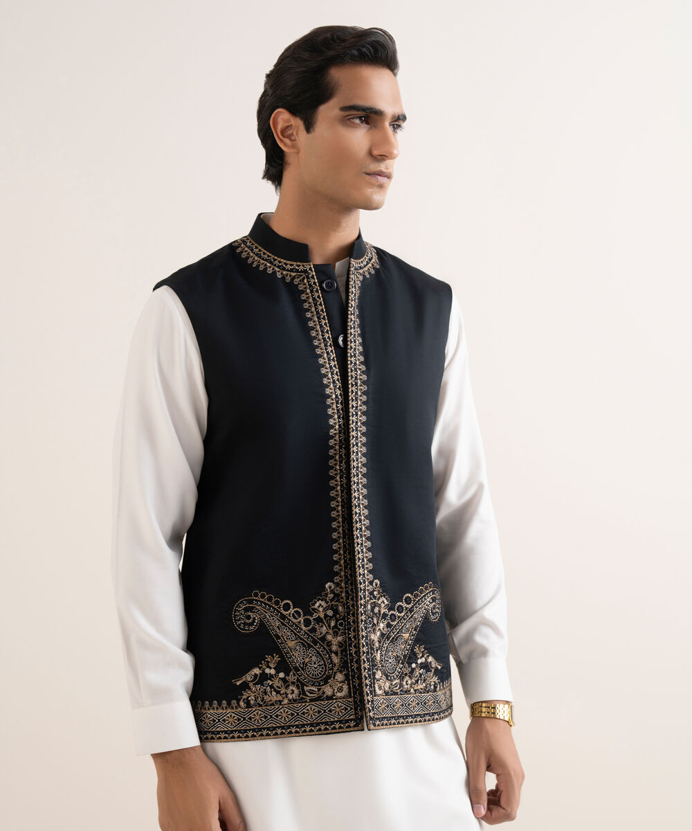 Men's Stitched Premium Cotton Black Waistcoat