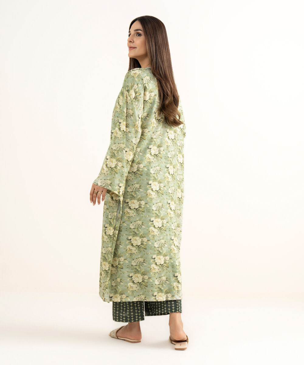 Women's RTW Arabic Lawn Green Printed Drop Shoulder Shirt