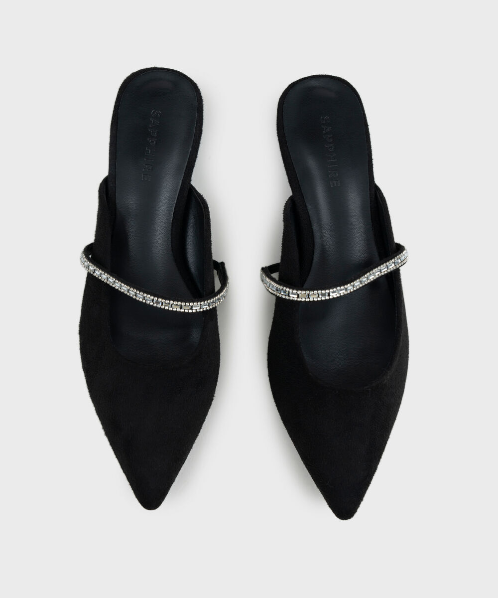 Women's Black Embellished Mules