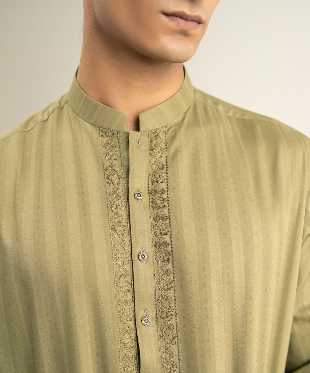 Men's olive Leno Jacquard Kurta