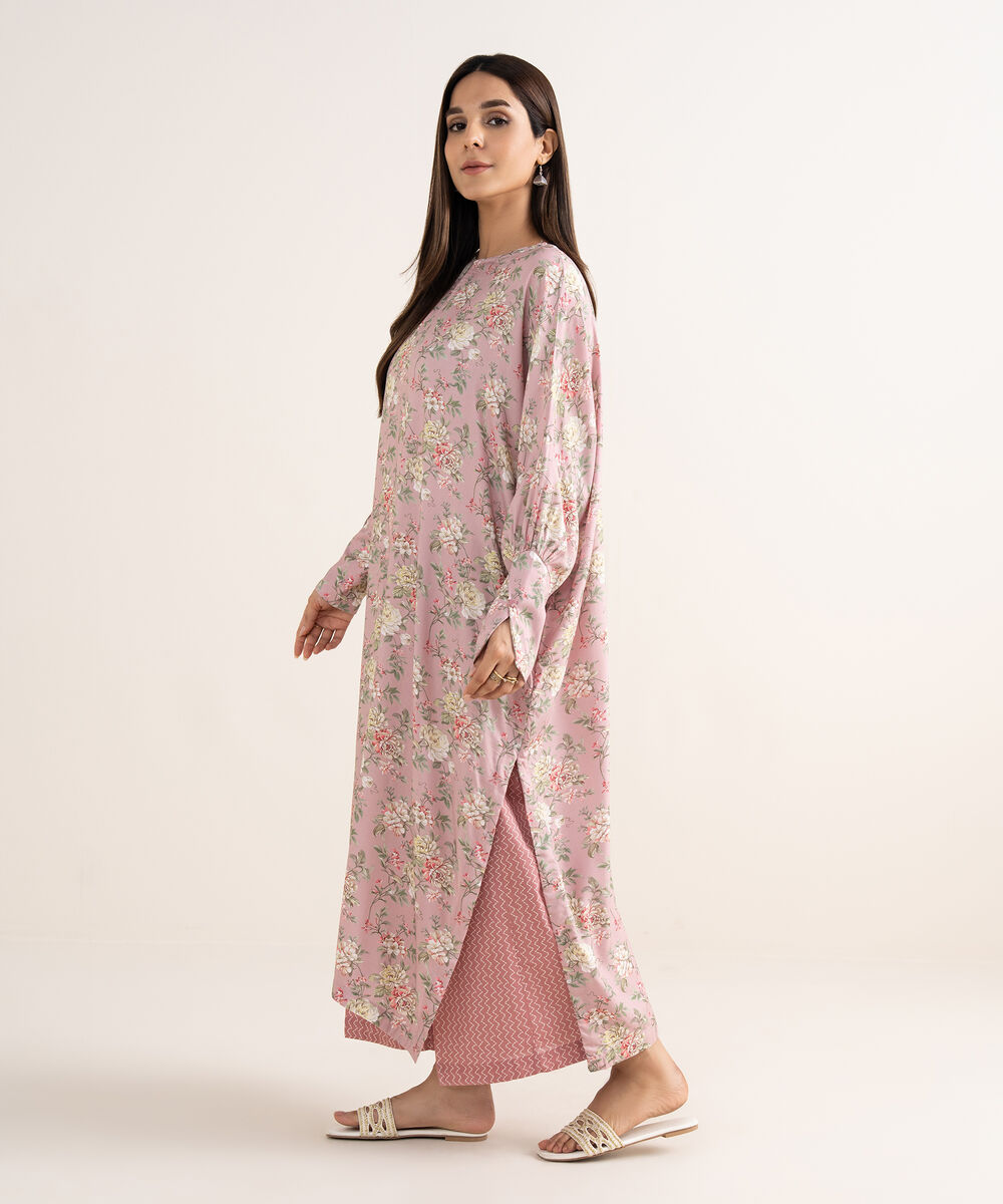 Women's RTW Arabic Lawn Light Pink Printed Drop Shoulder Shirt