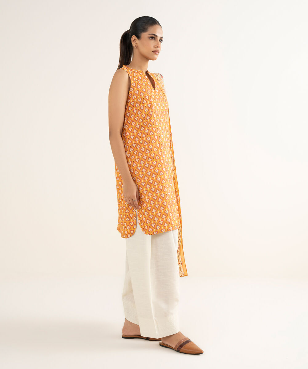 Women's Unstitched Cotton Printed Pink Two Piece Suit