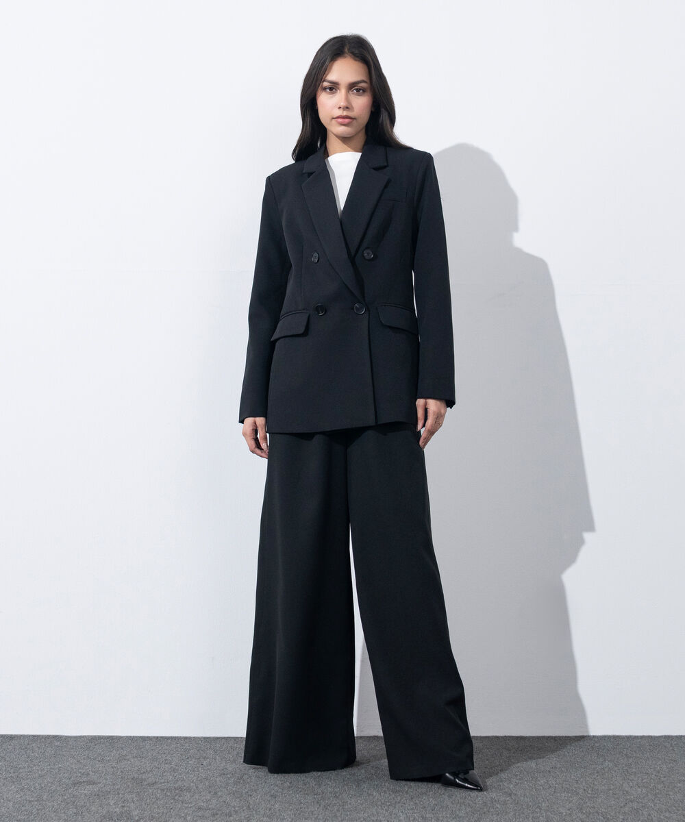 Women's Western Wear Black Loose Fit Double Breasted Blazer