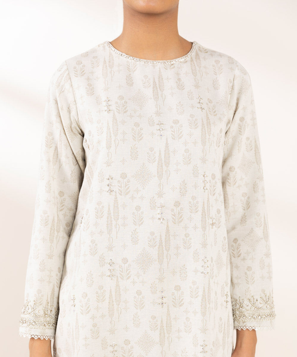 Woman - White Embroidered Cotton Jacquard Shirt