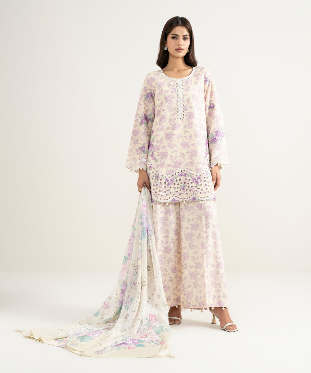 Women's RTW Zari Cotton Embroidered Purple Straight Shirt