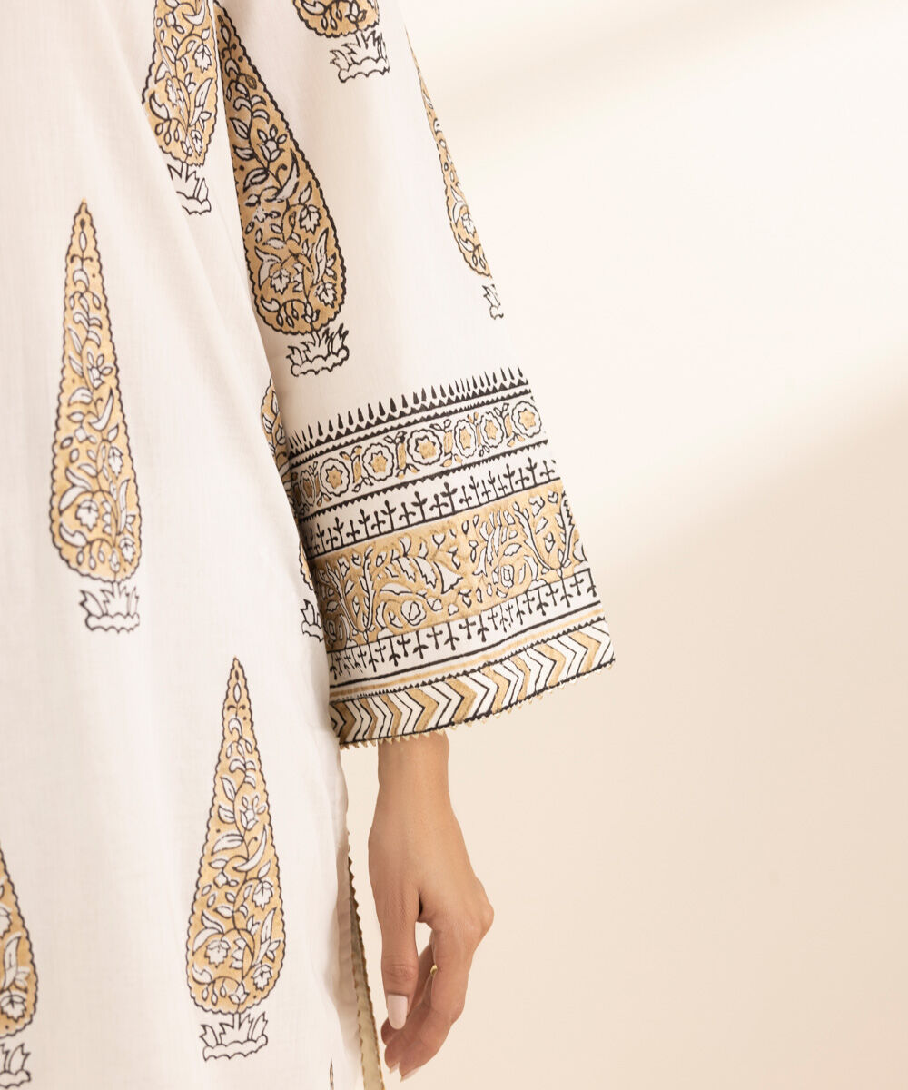 Women's RTW Lawn White Printed A-Line Shirt