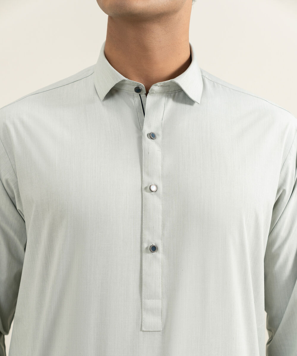 Men's light grey Blended Yarn Dyed Kameez Shalwar