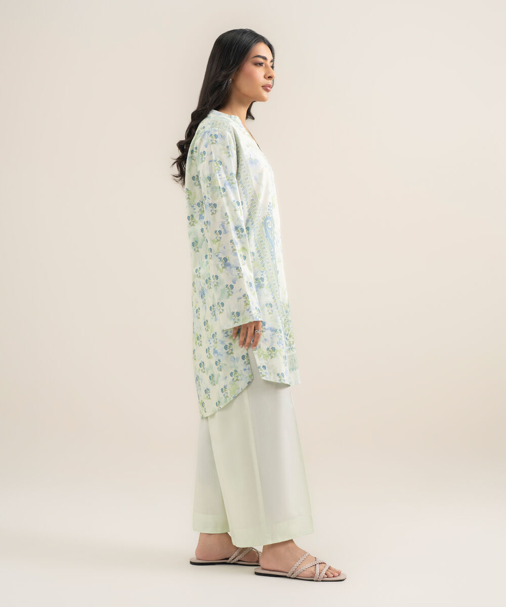 Women's RTW Cotton Viscose Printed Green Straight Shirt