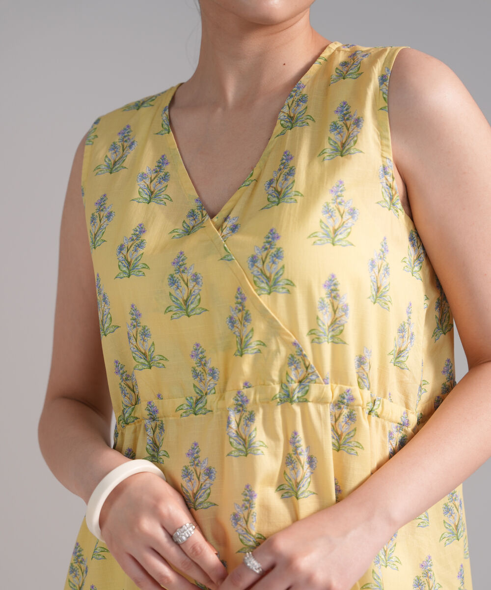 Women's RTW Slub Lawn Printed Yellow Dress Shirt