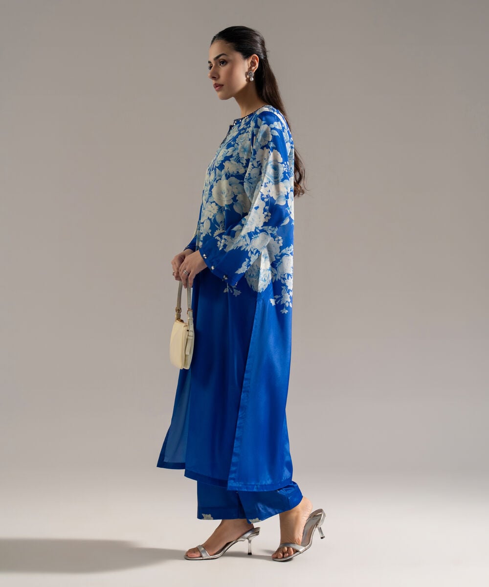 Women's RTW Printed Blue Blended Grip 2 Piece Suit