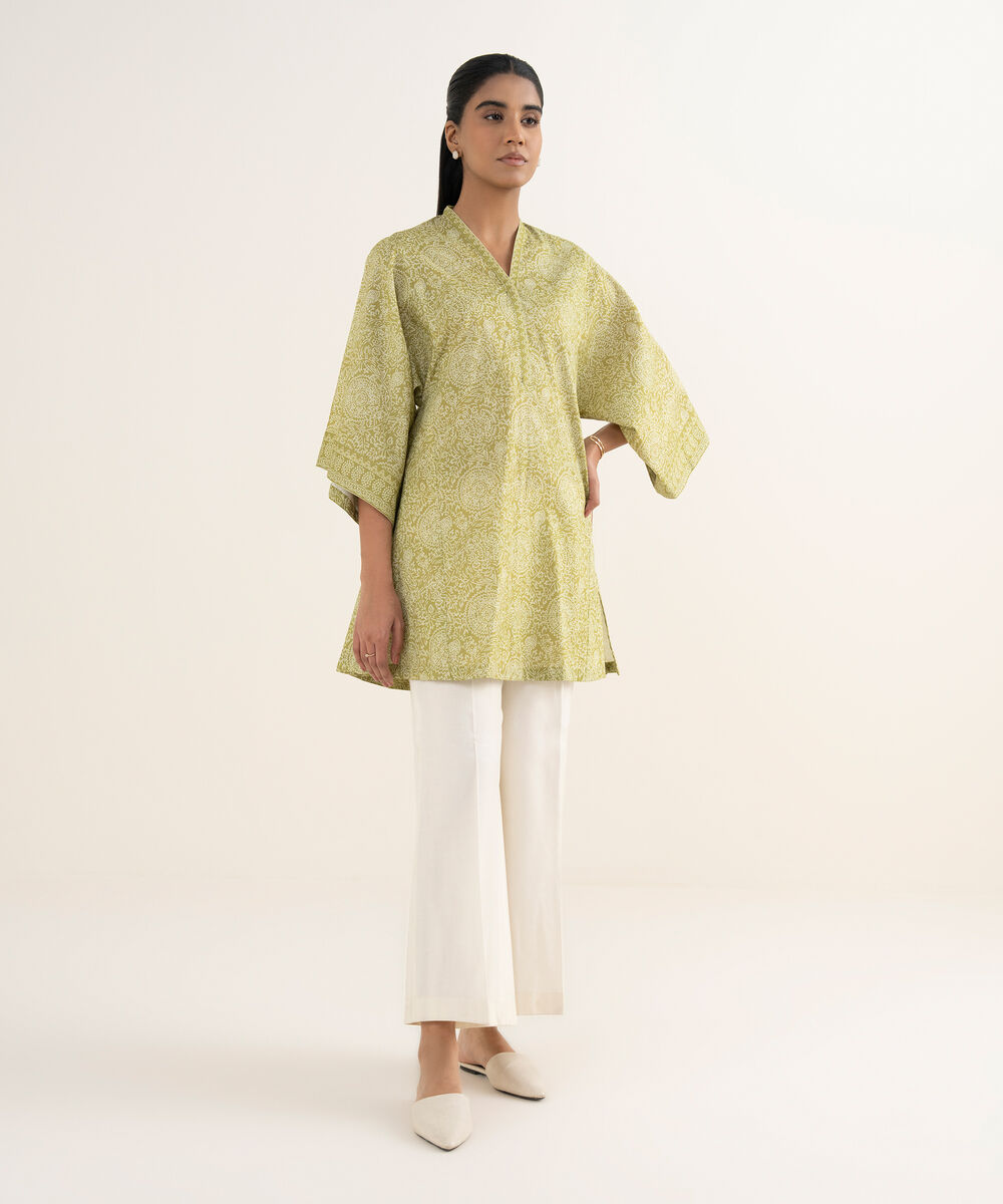 Women's Unstitched Lawn Printed Beige Shirt