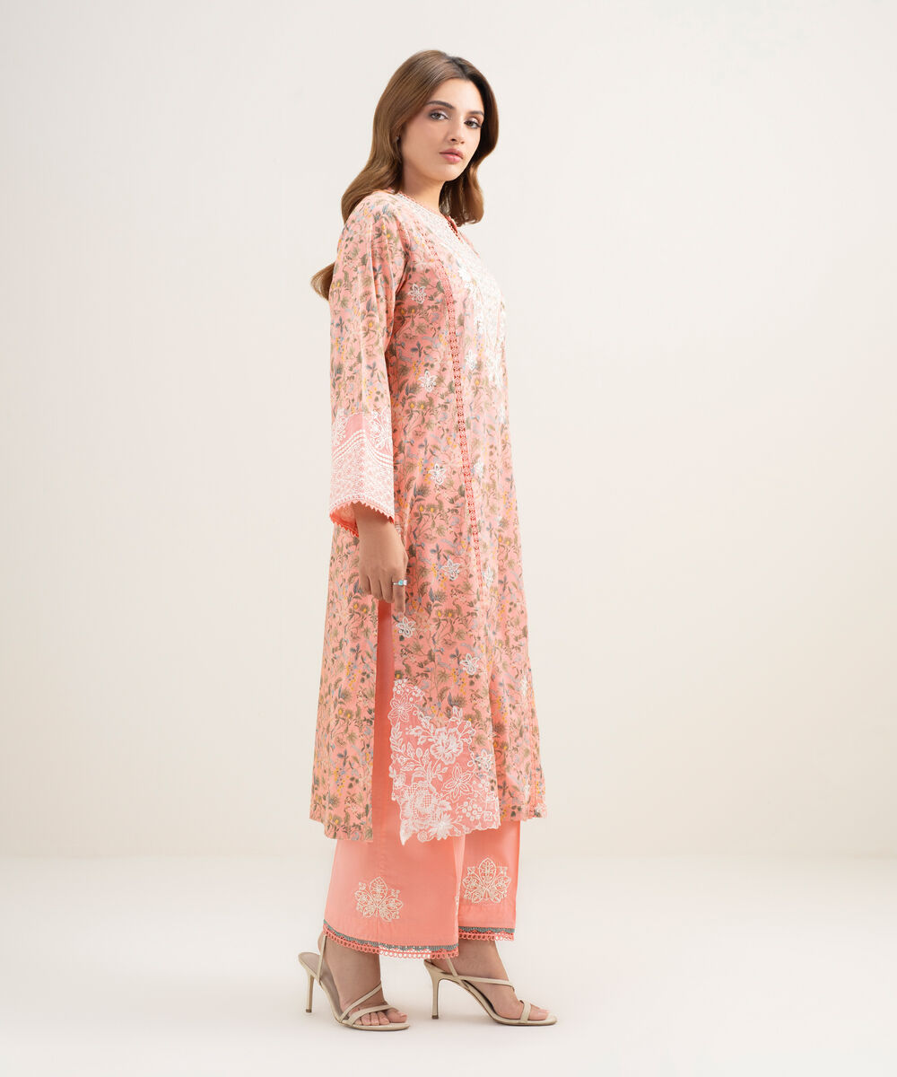 Women's RTW Lawn Embroidered Pink A-Line Shirt