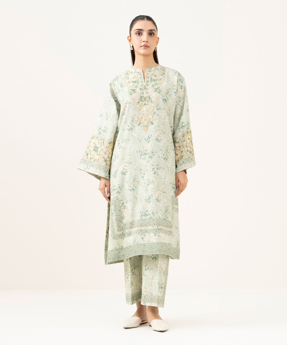 Women's Unstitched Lawn Embroidered Green 2 Piece Suit