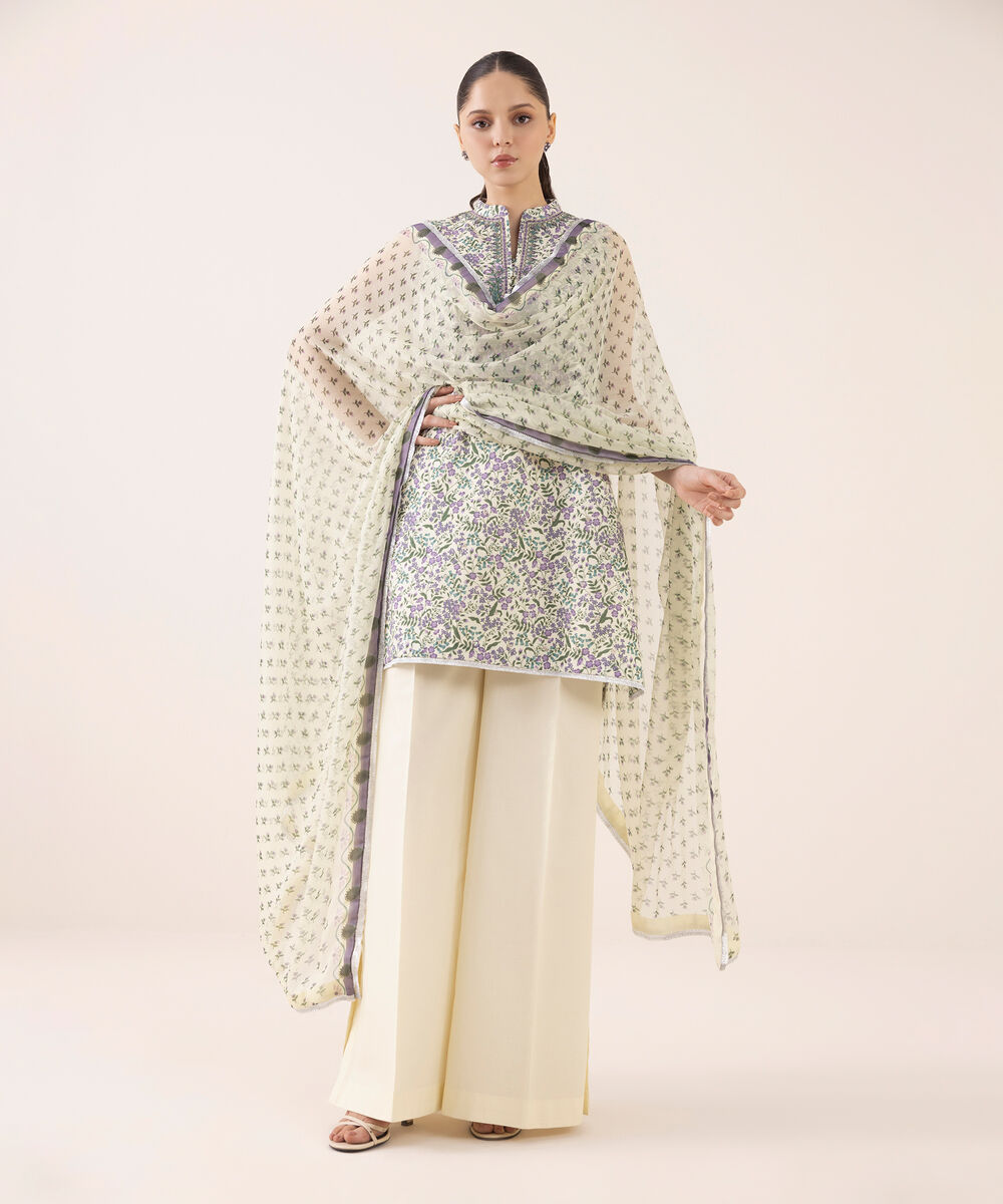 Women's Unstitched Cotton Embroidered Multi Three Piece Suit