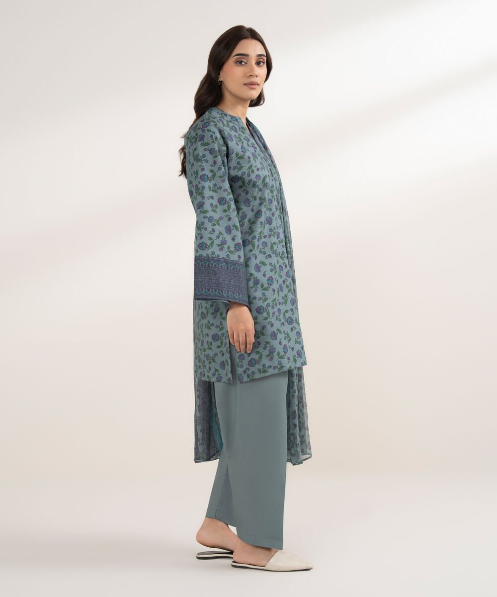 Women's Unstitched Lawn Printed Green 3 Piece Suit