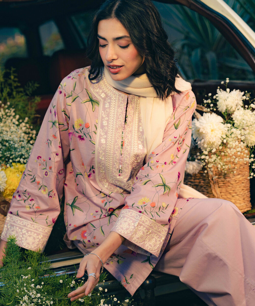 Women's RTW Crosshatch Embroidered Pink Straight Shirt