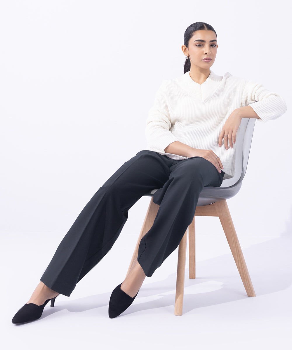 Woman - Blue Tailored Slouchy Trousers