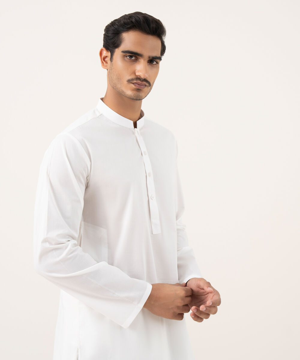 Men's 100% Cotton Plain Off-White Kurta Shalwar