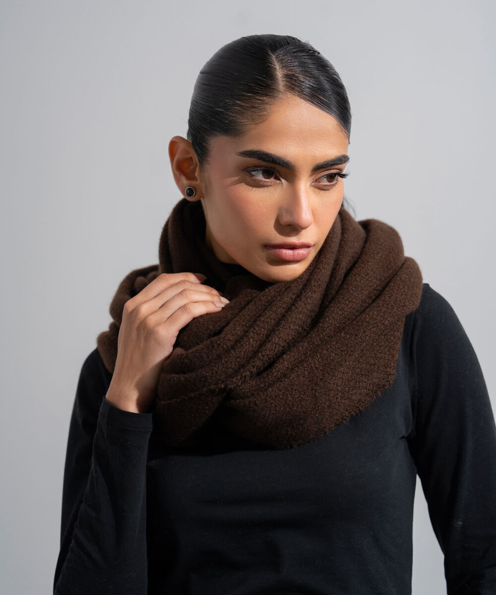 Women's Western Wear Chocolate Brown Polyester Plain Woolen Scarf