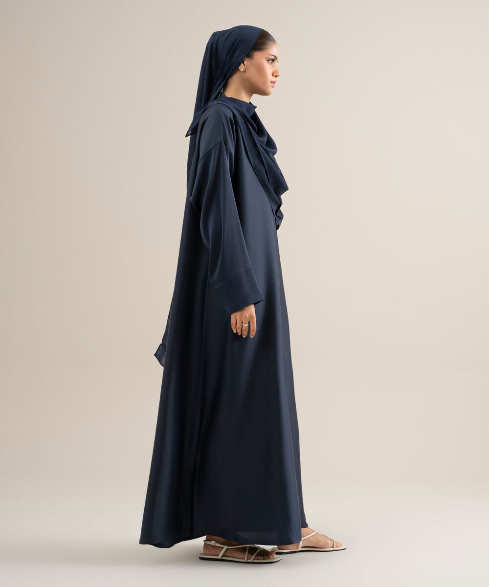 Women's Polyester Navy Blue Regular Abaya Set