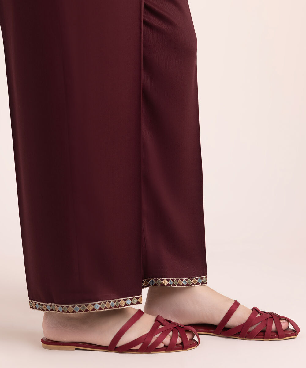 Women's RTW Bedford Solid Maroon Flared Pants