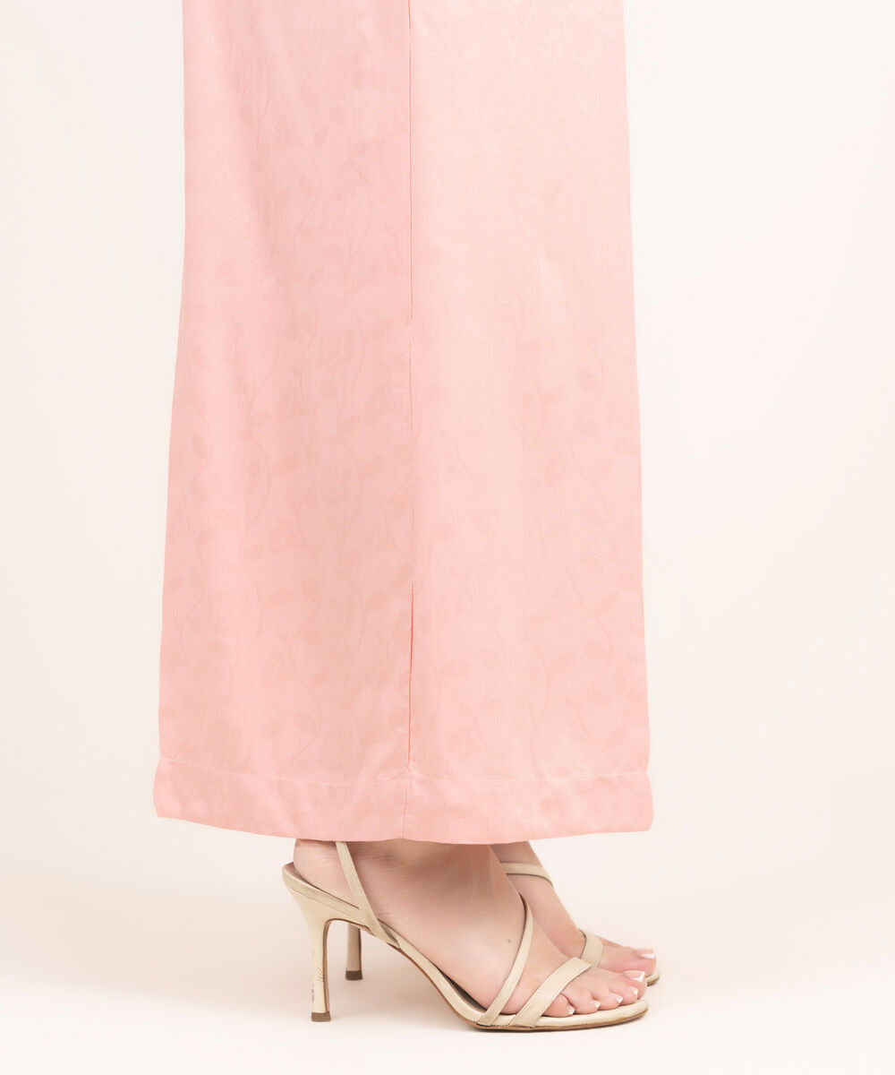 Women's RTW Arabic Self Jacquard Solid Pink Flared Pants