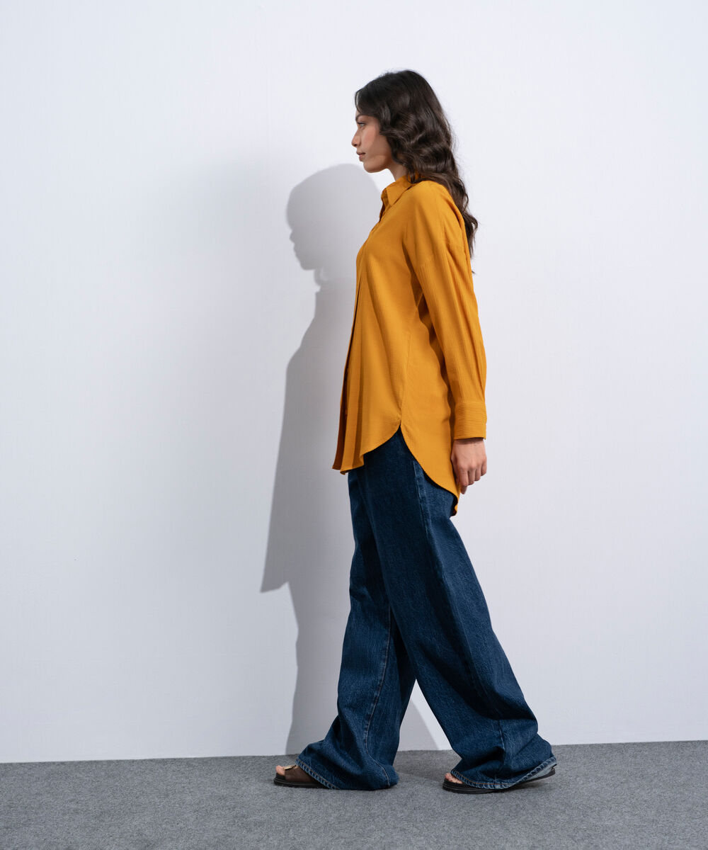 Women's Western Orange Button Through Seersucker Shirt