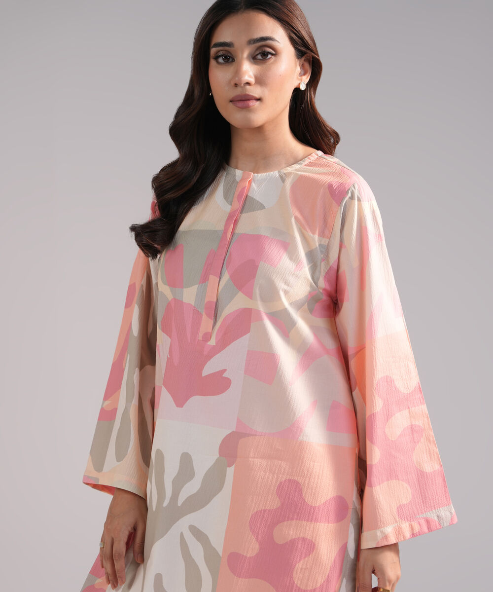 Women's RTW Seersucker Printed Pink 2 Piece Suit