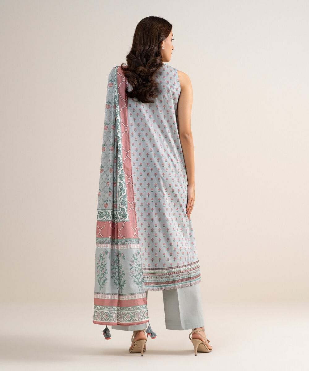 Women's Unstitched Lawn Embroidered Grey 3 Piece Suit