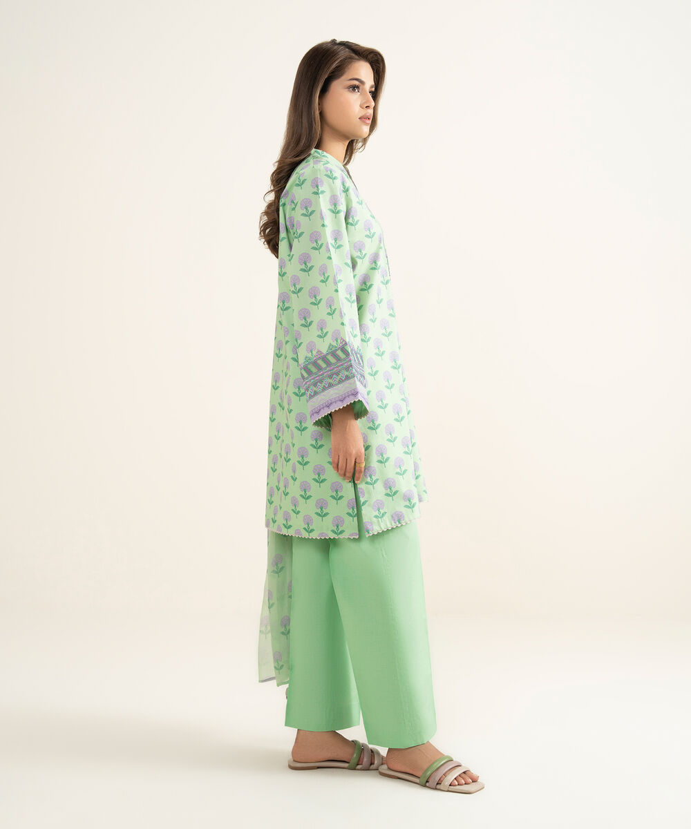 Women's Unstitched Lawn Embroidered Green 3 Piece Suit