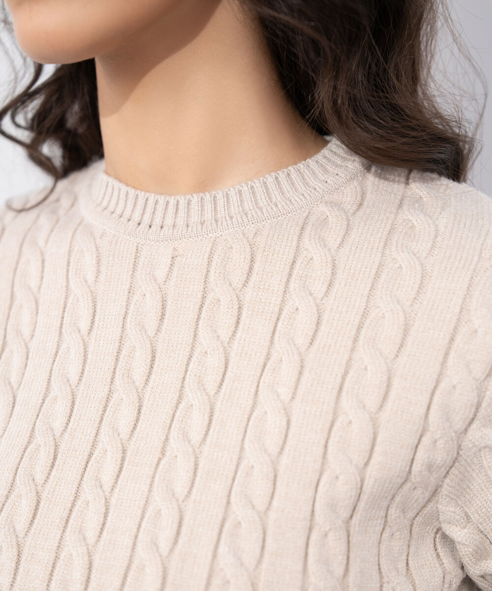 Women's Western Wear Beige Cable Knit Sweater