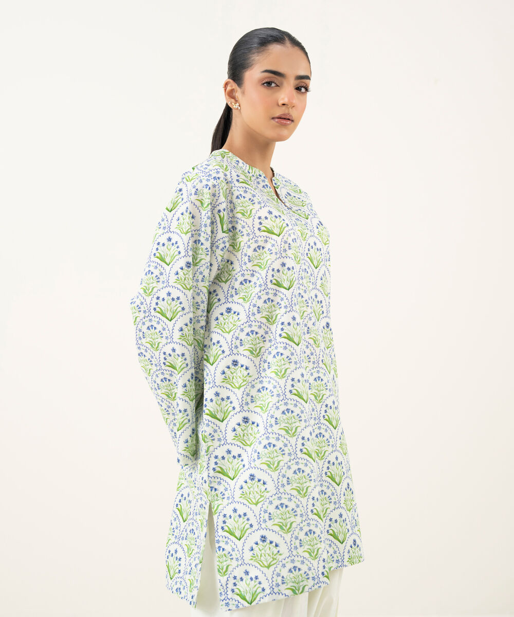 Women's RTW Cambric Printed Mint Green Straight Shirt