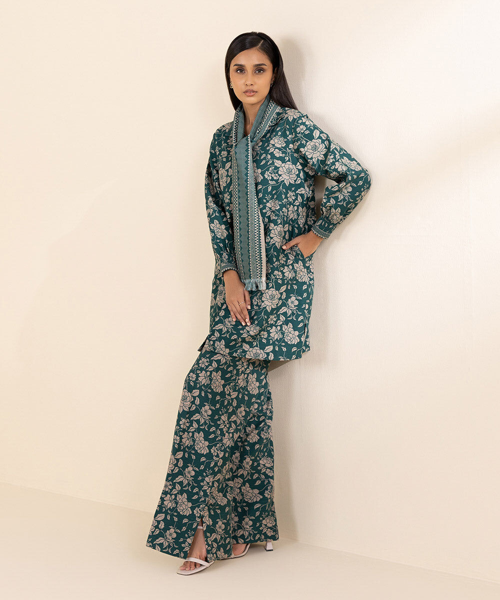 Women's Unstitched Khaddar Green Printed Shirt
