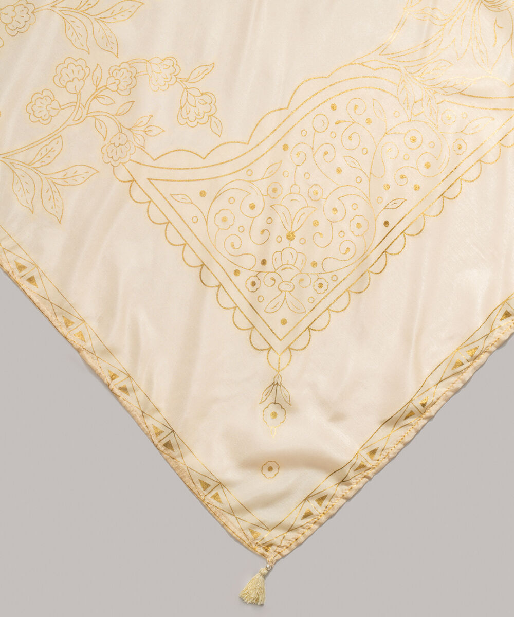 Women's RTW Blended tissue Printed Pale Yellow Dupatta