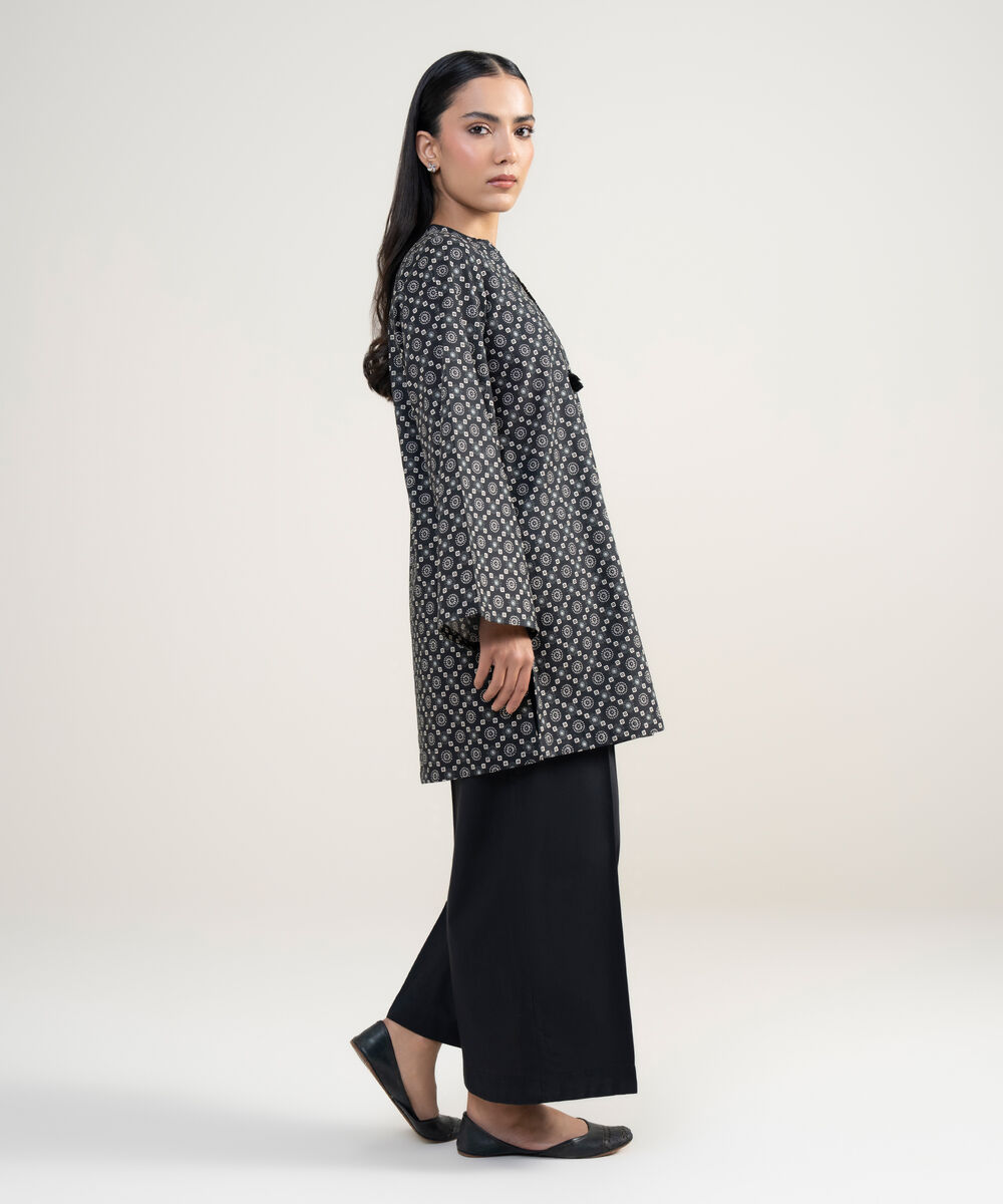 Women's RTW Cambric Printed Black Straight Shirt