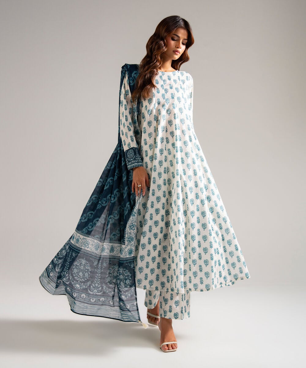 Textured Voile Printed Blue Dupatta