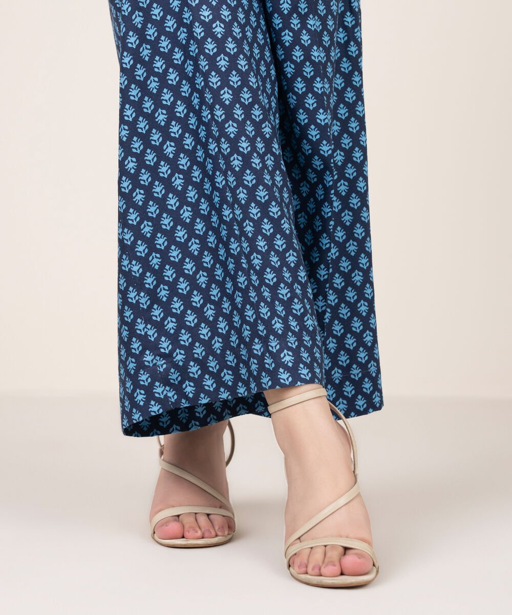 Women's RTW Dobby Printed Blue Culottes