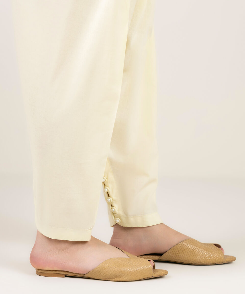 Women's RTW Cotton Viscose Solid Off White Shalwar