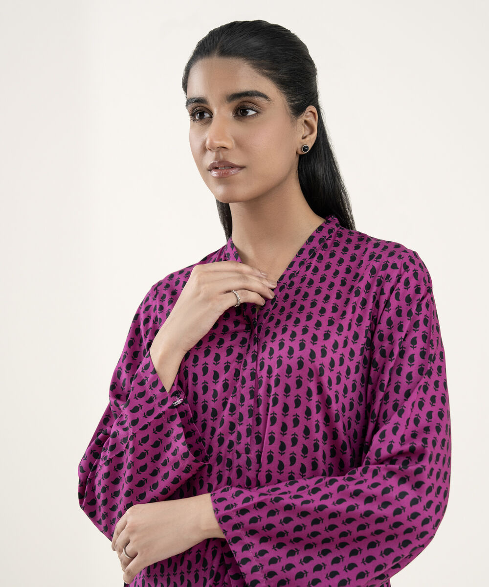 Women's RTW Arabic Lawn Purple Printed Straight Shirt