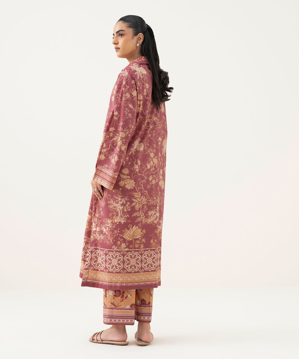 Women's RTW Lawn Printed Pink Drop Shoulder Shirt