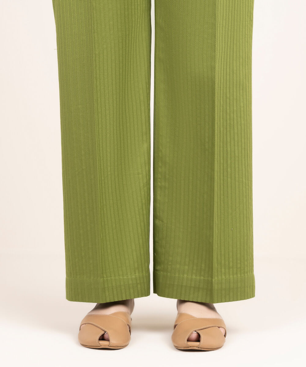Women's RTW Handwoven Dobby Solid Green Straight Pants